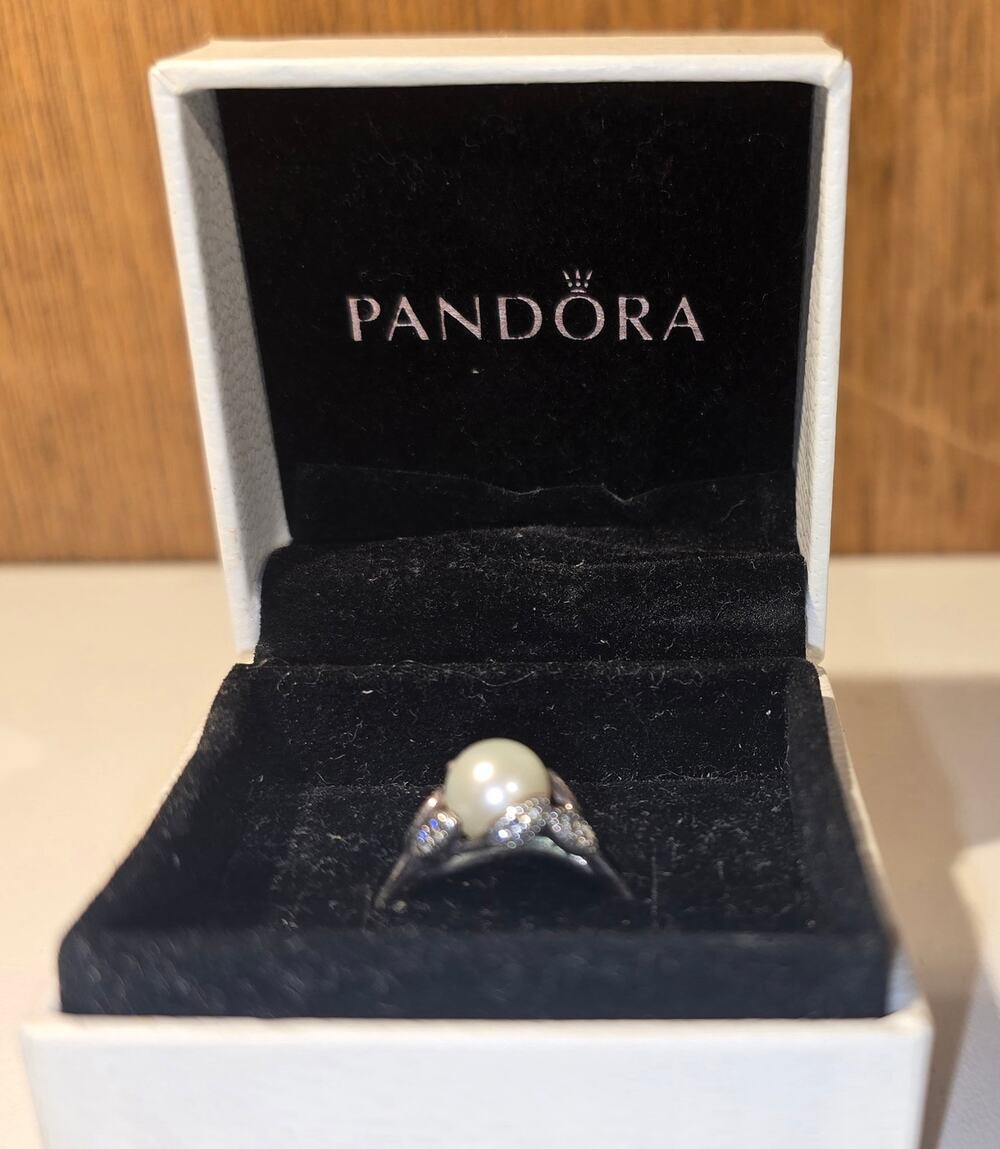 Pandora ALE 925 Sterling Silver Pearl Ring Clear CZ Swirl Leaf Design